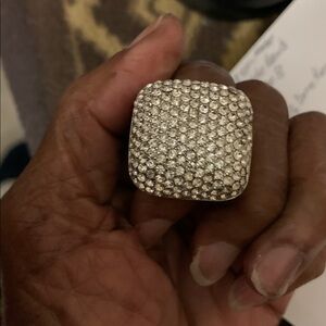 Sparkling 925 Sterling Silver China Black & White Rhinestone Dome Ring size 5